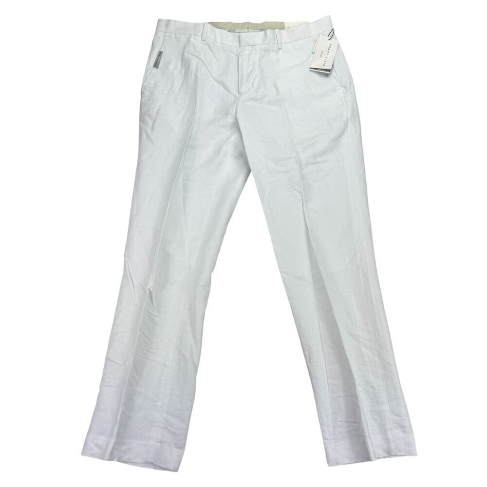 Perry Ellis Mens Linen Cotton Blend Modern Fit Dress Pants Bright White 34x30